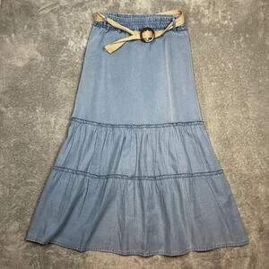 Deja Bleu Tiered Maxi Skirt Womens L Belted Western Boho